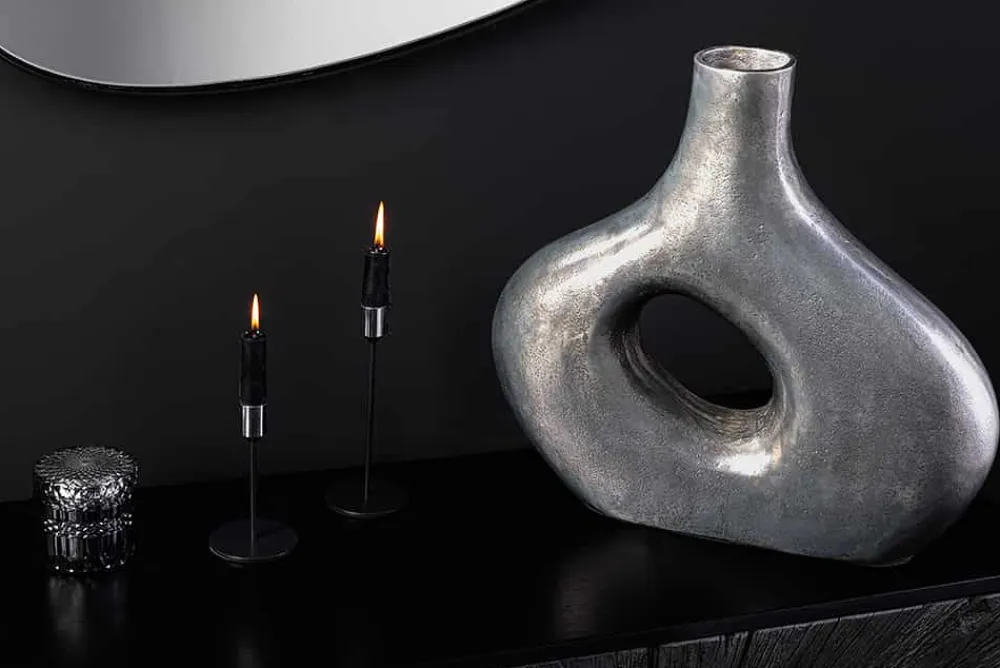 Riess-Ambiente Vasen > Handgefertigte Vase RING 30cm dunkelgrau Metall Dekoration Blumenvase