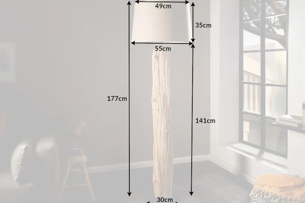 Riess-Ambiente Mehr...|Mehr... > Handmade Stehlampe ROUSILIQUE 180cm beige Treibholzlampe Leinenschirm Baumstamm