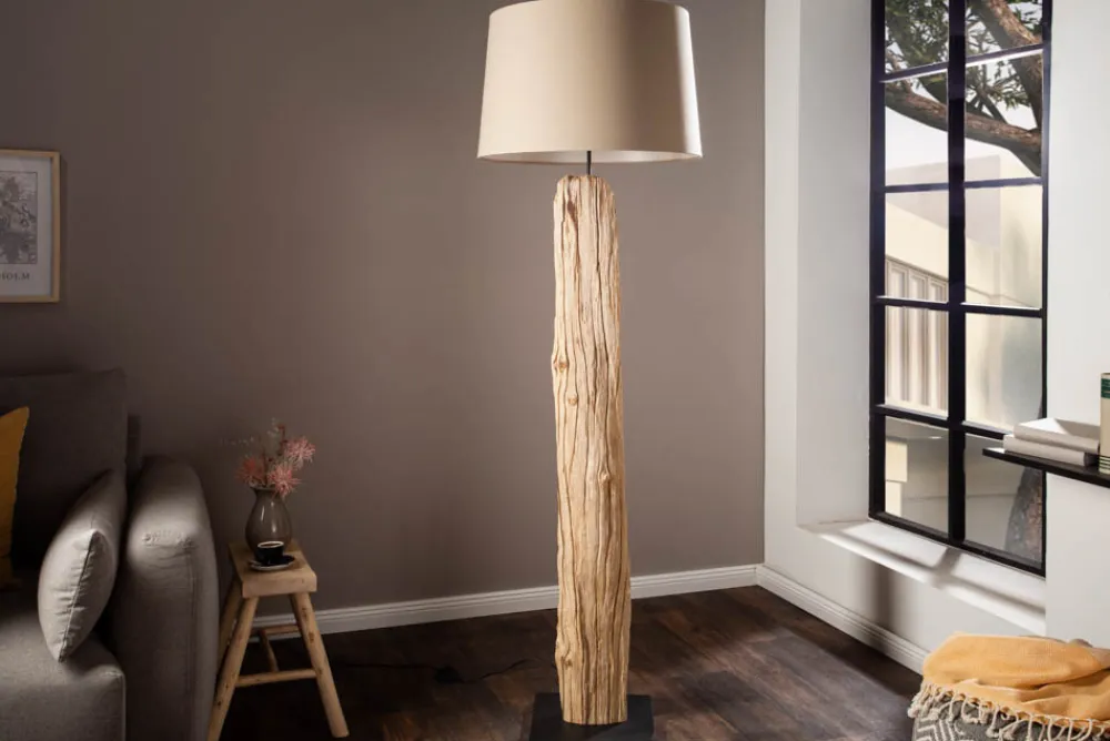 Riess-Ambiente Mehr...|Mehr... > Handmade Stehlampe ROUSILIQUE 180cm beige Treibholzlampe Leinenschirm Baumstamm
