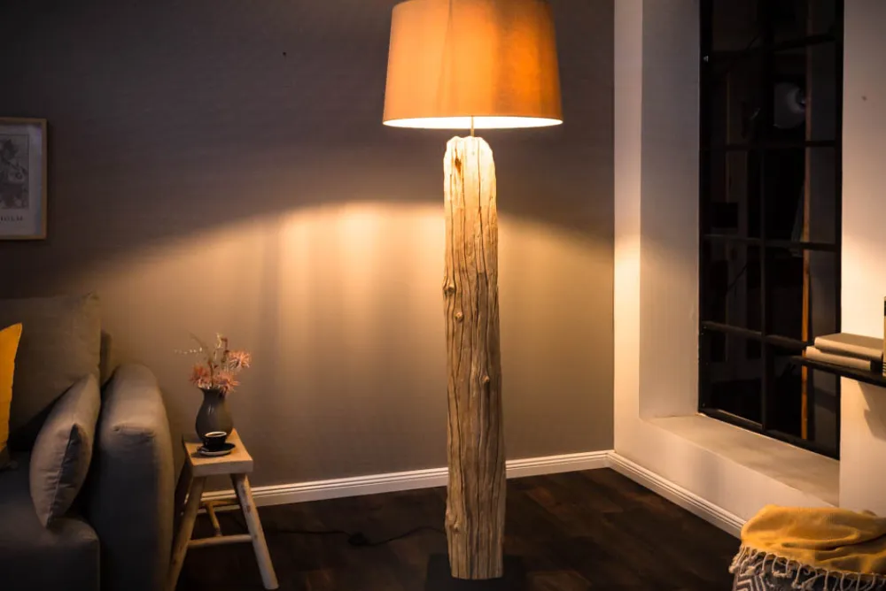 Riess-Ambiente Mehr...|Mehr... > Handmade Stehlampe ROUSILIQUE 180cm beige Treibholzlampe Leinenschirm Baumstamm