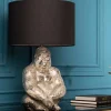 Riess-Ambiente Tischlampen > Handmade Tischlampe KONG 60cm silber Metall Affe Gorilla Dekoleuchte schwarzer Lampenschirm