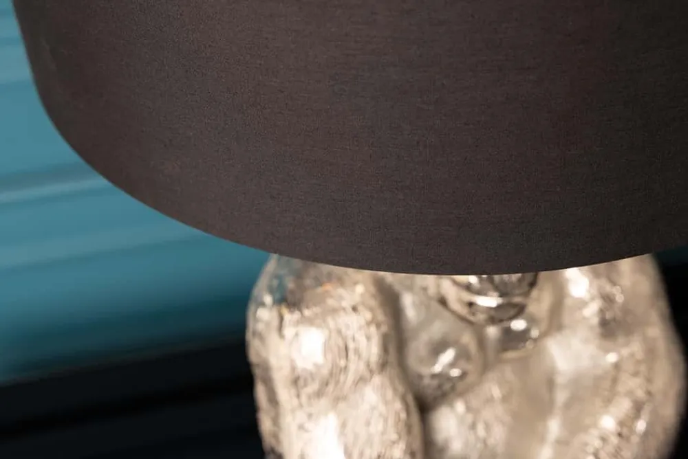 Riess-Ambiente Tischlampen > Handmade Tischlampe KONG 60cm silber Metall Affe Gorilla Dekoleuchte schwarzer Lampenschirm