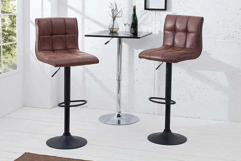 Riess-Ambiente Industrial Loft|Barhocker > Höhenverstellbarer Barhocker MODENA vintage braun Microfaser Metall schwarz mit Lehne drehbar