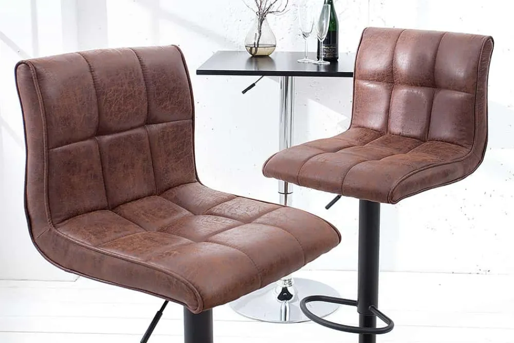 Riess-Ambiente Industrial Loft|Barhocker > Höhenverstellbarer Barhocker MODENA vintage braun Microfaser Metall schwarz mit Lehne drehbar