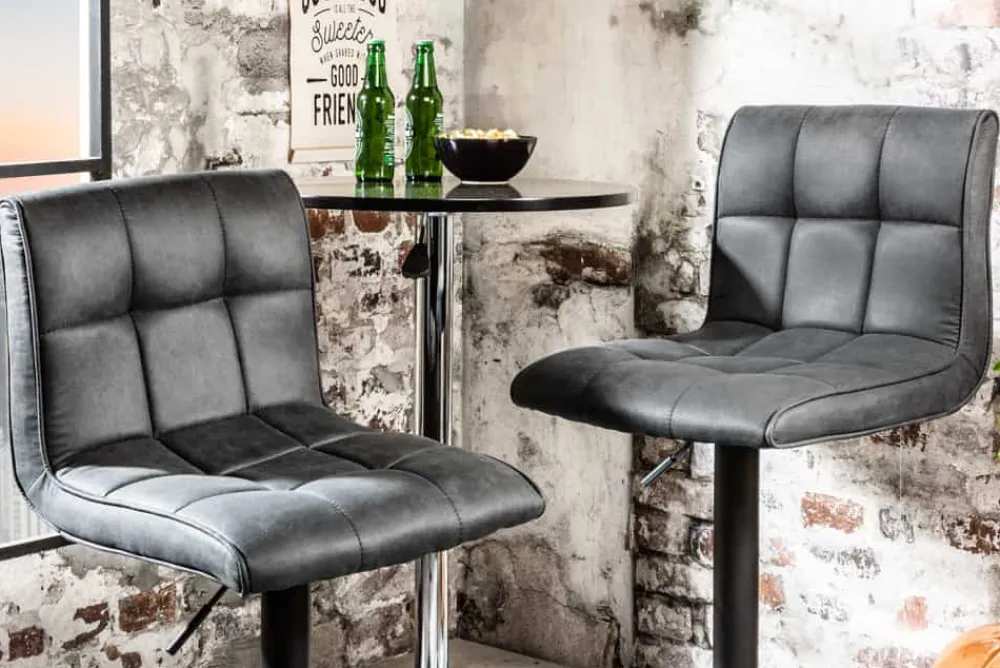Riess-Ambiente Industrial Loft|Barhocker > Höhenverstellbarer Barhocker MODENA vintage grau Microfaser Metall schwarz mit Lehne drehbar