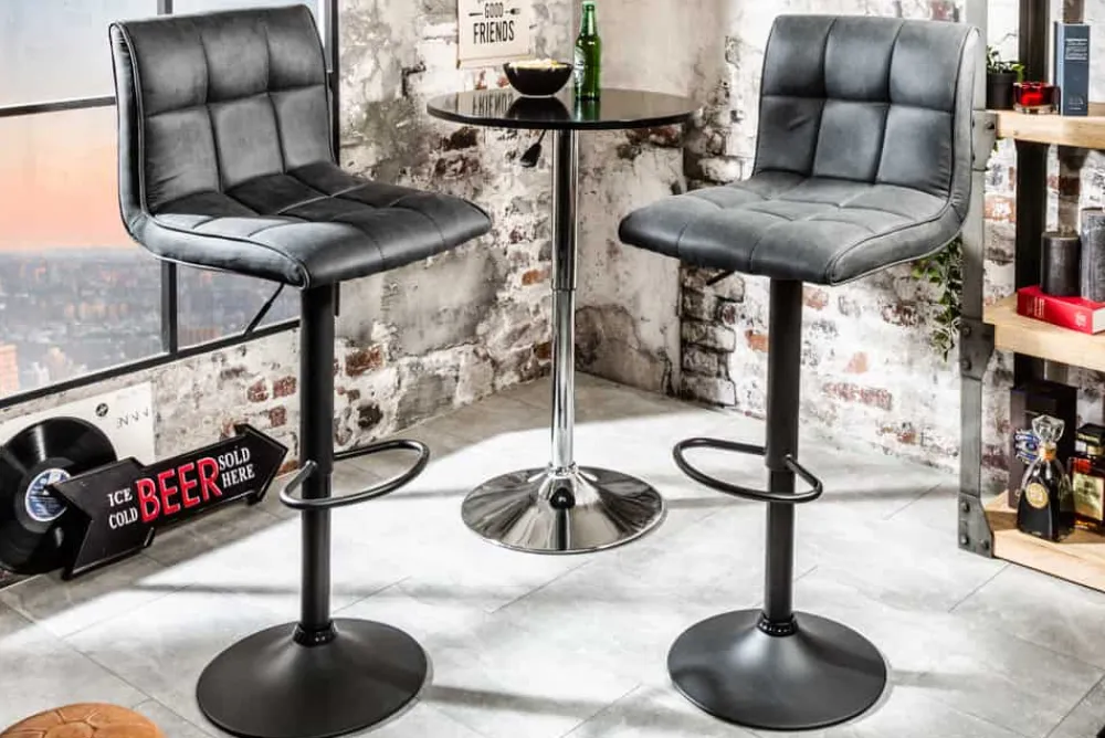 Riess-Ambiente Industrial Loft|Barhocker > Höhenverstellbarer Barhocker MODENA vintage grau Microfaser Metall schwarz mit Lehne drehbar