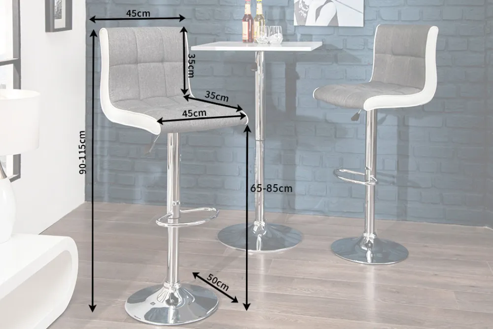Riess-Ambiente Barhocker > Höhenverstellbarer Barhocker MODENA grau weiß Strukturstoff Kunstleder mit Lehne drehbar