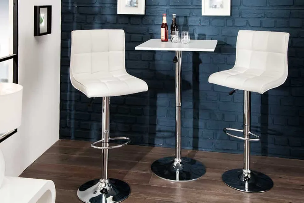 Riess-Ambiente Barhocker > Höhenverstellbarer Barhocker MODENA weiß Kunstleder Metall verchromt mit Lehne drehbar