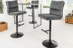Riess-Ambiente Industrial Loft|Retro Möbel > Höhenverstellbarer Barhocker COMFORT grau Cord drehbar mit Lehne Metall schwarz