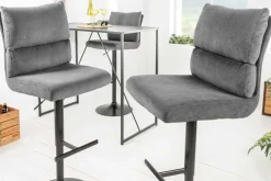Riess-Ambiente Industrial Loft|Retro Möbel > Höhenverstellbarer Barhocker COMFORT grau Cord drehbar mit Lehne Metall schwarz