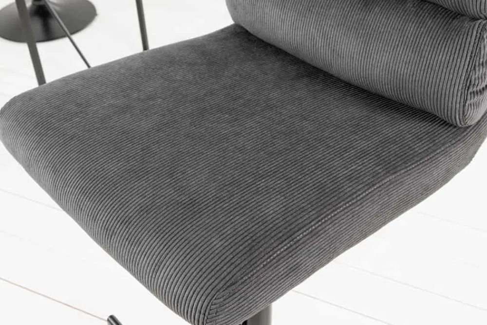 Riess-Ambiente Industrial Loft|Retro Möbel > Höhenverstellbarer Barhocker COMFORT grau Cord drehbar mit Lehne Metall schwarz