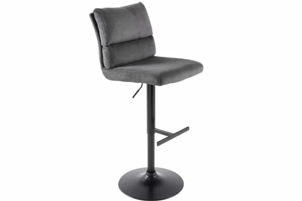Riess-Ambiente Industrial Loft|Retro Möbel > Höhenverstellbarer Barhocker COMFORT grau Cord drehbar mit Lehne Metall schwarz