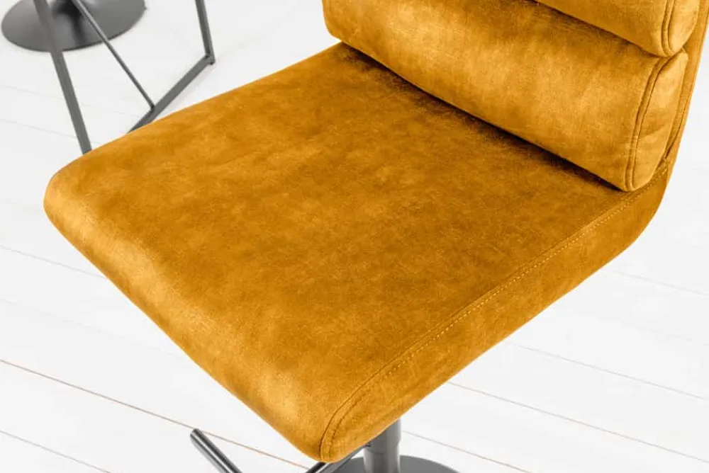 Riess-Ambiente Industrial Loft|Retro Möbel > Höhenverstellbarer Barhocker COMFORT senfgelb Samt drehbar mit Lehne Metall schwarz