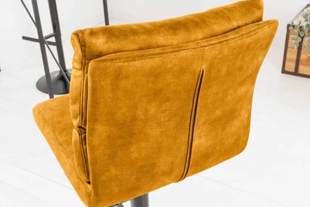 Riess-Ambiente Industrial Loft|Retro Möbel > Höhenverstellbarer Barhocker COMFORT senfgelb Samt drehbar mit Lehne Metall schwarz