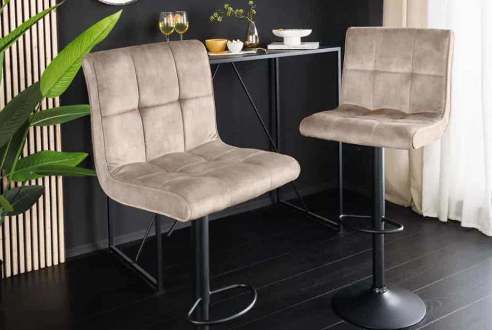 Riess-Ambiente Barhocker|Samt Möbel > Höhenverstellbarer Barhocker MODENA champagner beige Samt Metall schwarz drehbar