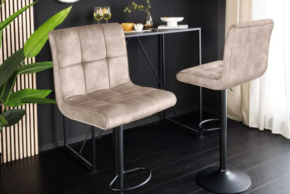 Riess-Ambiente Barhocker|Samt Möbel > Höhenverstellbarer Barhocker MODENA champagner beige Samt Metall schwarz drehbar