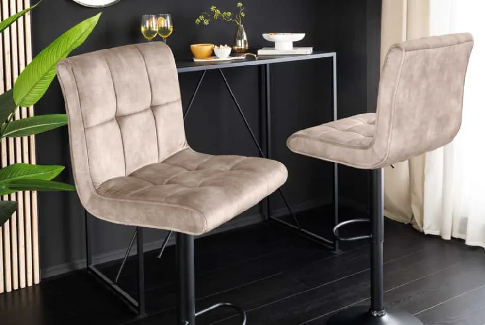 Riess-Ambiente Barhocker|Samt Möbel > Höhenverstellbarer Barhocker MODENA champagner beige Samt Metall schwarz drehbar