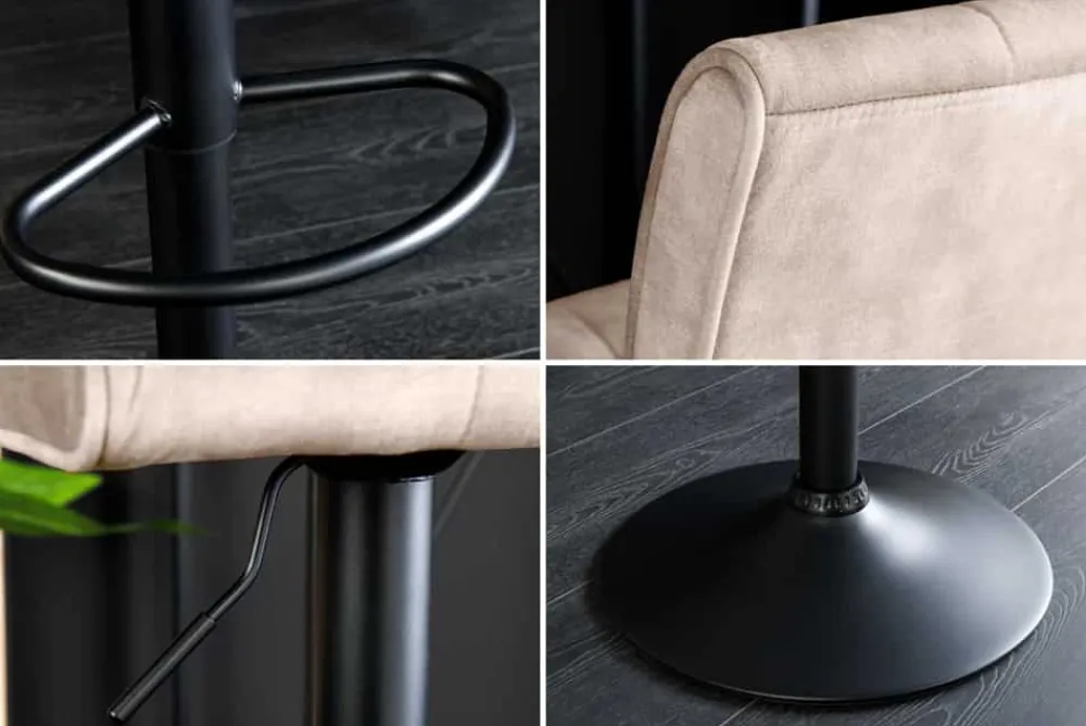 Riess-Ambiente Barhocker|Samt Möbel > Höhenverstellbarer Barhocker MODENA champagner beige Samt Metall schwarz drehbar