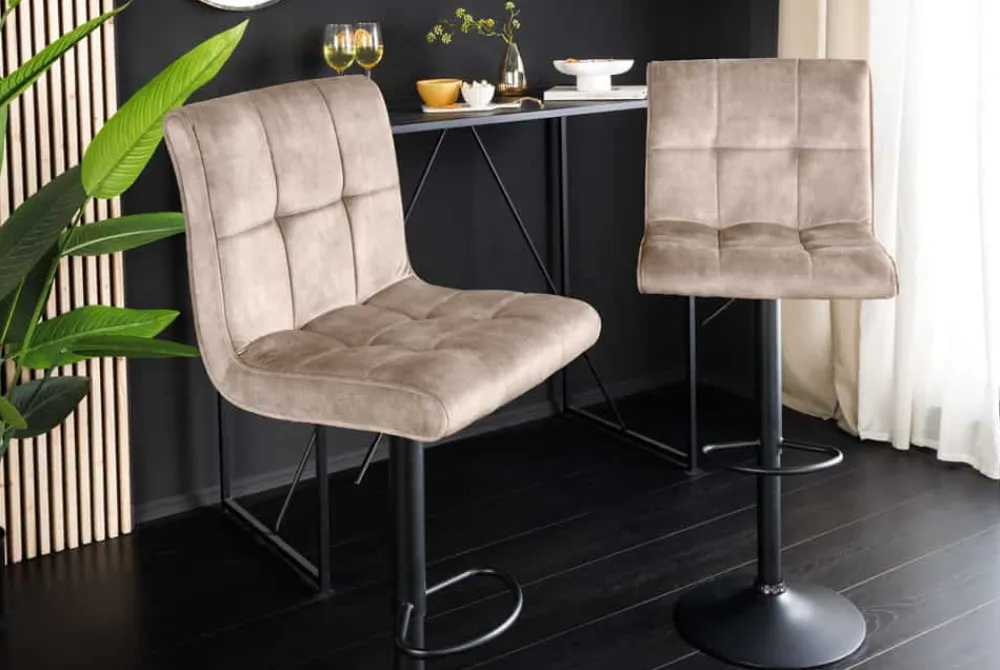 Riess-Ambiente Barhocker|Samt Möbel > Höhenverstellbarer Barhocker MODENA champagner beige Samt Metall schwarz drehbar