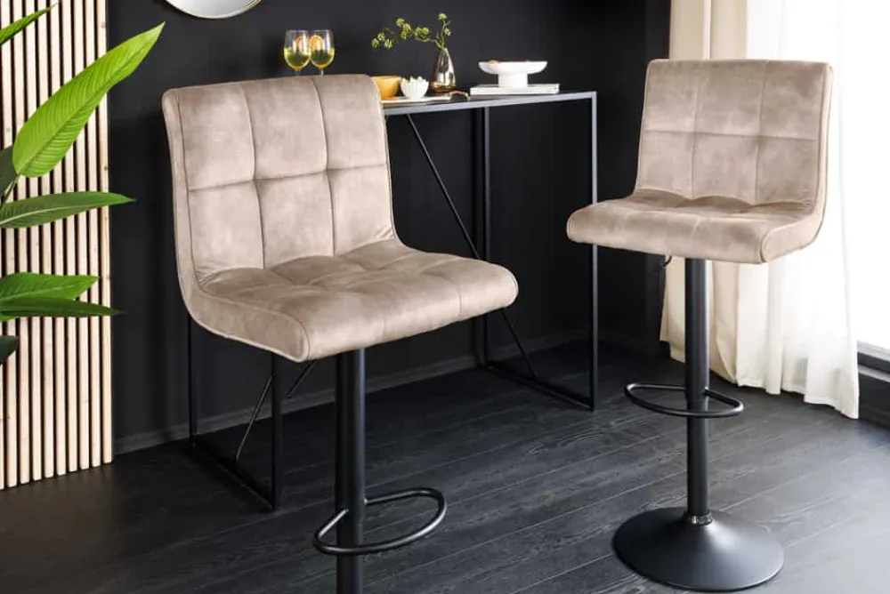 Riess-Ambiente Barhocker|Samt Möbel > Höhenverstellbarer Barhocker MODENA champagner beige Samt Metall schwarz drehbar