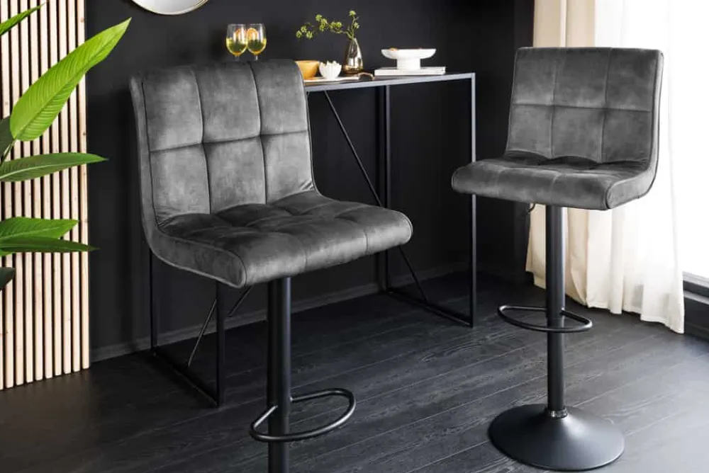 Riess-Ambiente Barhocker|Samt Möbel > Höhenverstellbarer Barhocker MODENA grau Samt Metall schwarz drehbar