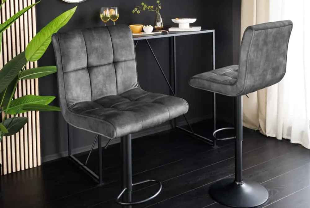 Riess-Ambiente Barhocker|Samt Möbel > Höhenverstellbarer Barhocker MODENA grau Samt Metall schwarz drehbar