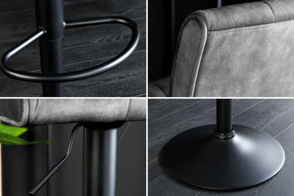 Riess-Ambiente Barhocker|Samt Möbel > Höhenverstellbarer Barhocker MODENA grau Samt Metall schwarz drehbar