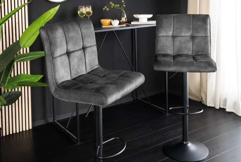 Riess-Ambiente Barhocker|Samt Möbel > Höhenverstellbarer Barhocker MODENA grau Samt Metall schwarz drehbar
