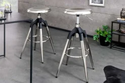 Riess-Ambiente Industrial Loft|Barhocker > Höhenverstellbarer Barhocker INDUSTRIAL Chrom gebürstet silber schwarz Metall rund drehbar