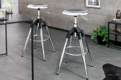 Riess-Ambiente Industrial Loft|Retro Möbel > Höhenverstellbarer Barhocker INDUSTRIAL Chrom silber schwarz Metall rund drehbar