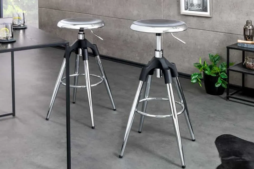 Riess-Ambiente Industrial Loft|Retro Möbel > Höhenverstellbarer Barhocker INDUSTRIAL Chrom silber schwarz Metall rund drehbar