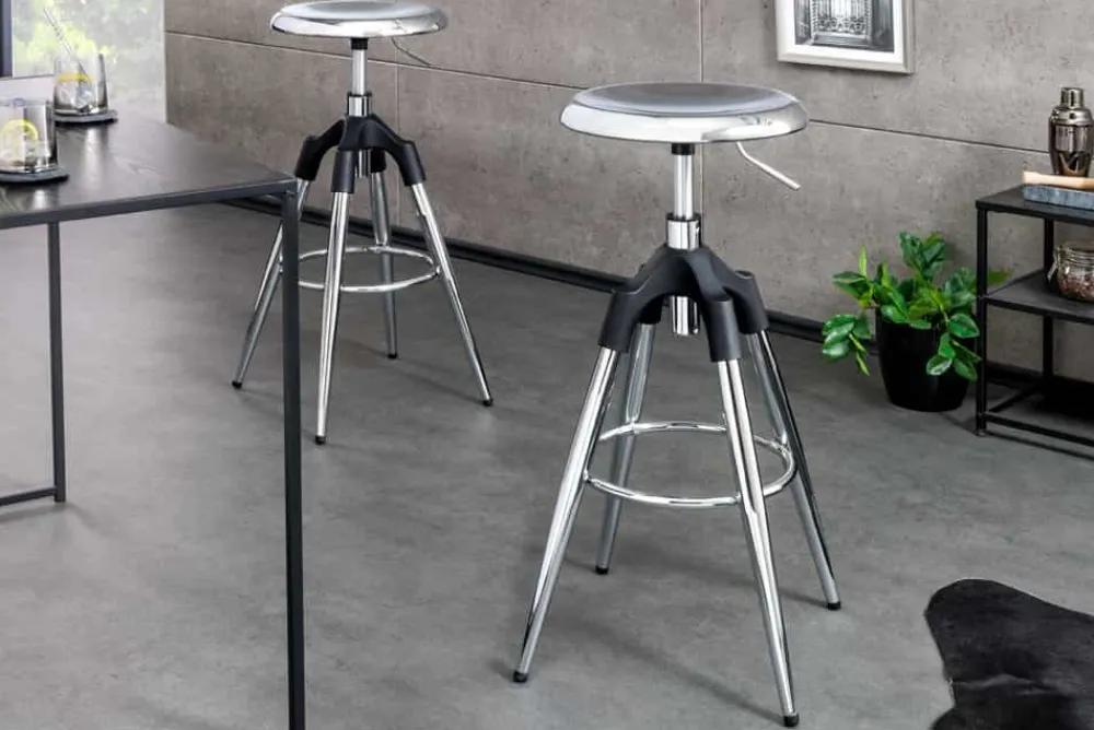 Riess-Ambiente Industrial Loft|Retro Möbel > Höhenverstellbarer Barhocker INDUSTRIAL Chrom silber schwarz Metall rund drehbar