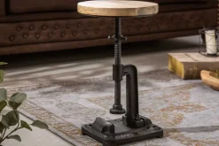 Riess-Ambiente Beistelltische|Mehr... > Höhenverstellbarer Beistelltisch ENGINEER 30cm Mangoholz Industrial Design massiv rund Eisen