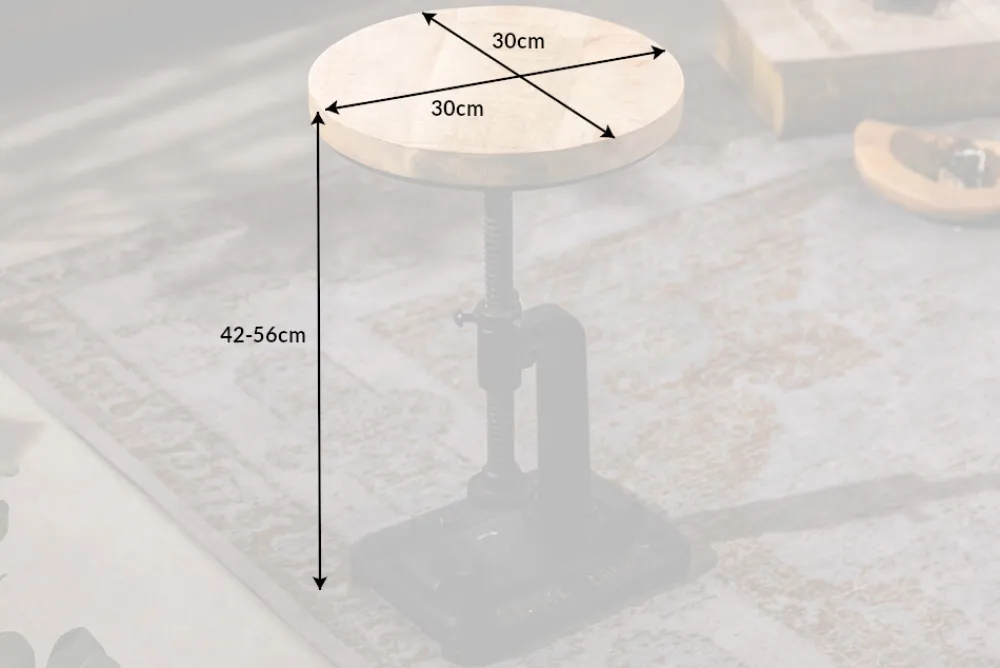 Riess-Ambiente Beistelltische|Mehr... > Höhenverstellbarer Beistelltisch ENGINEER 30cm Mangoholz Industrial Design massiv rund Eisen