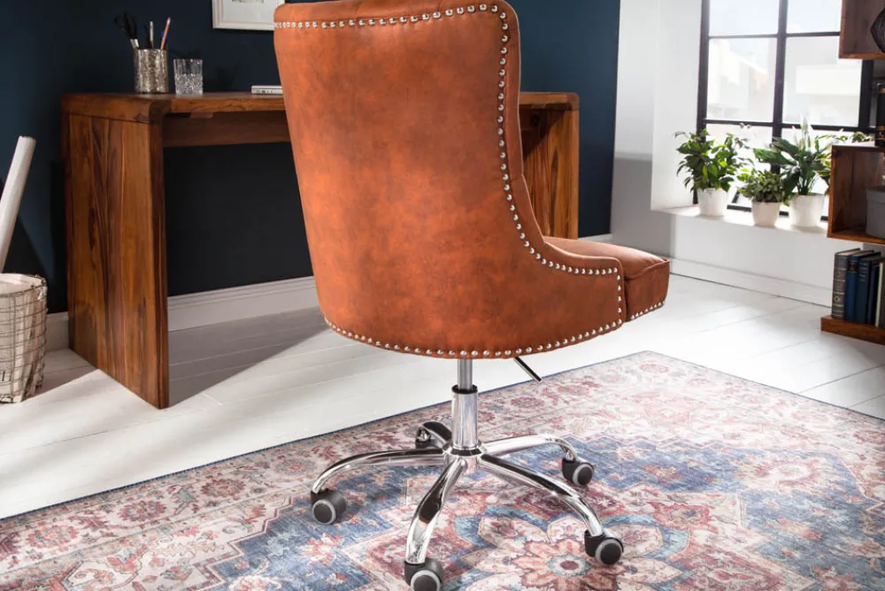 Riess-Ambiente Bürostühle > Höhenverstellbarer Bürostuhl VICTORIAN vintage hellbraun mit Chesterfield-Steppung