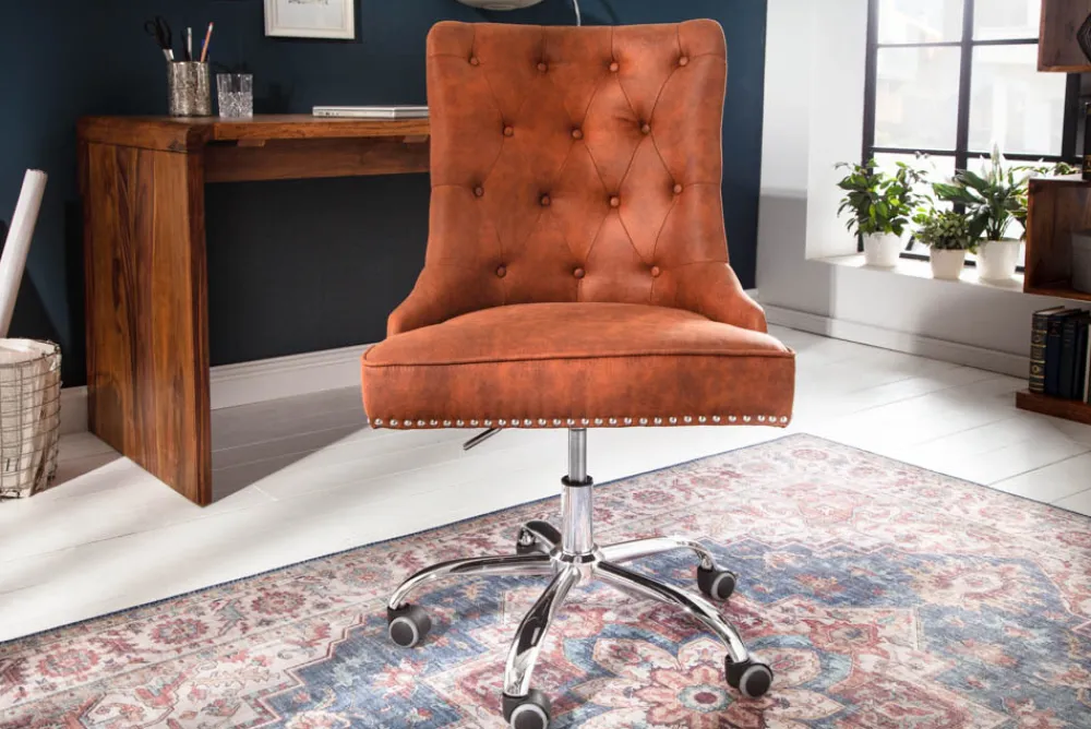 Riess-Ambiente Bürostühle > Höhenverstellbarer Bürostuhl VICTORIAN vintage hellbraun mit Chesterfield-Steppung