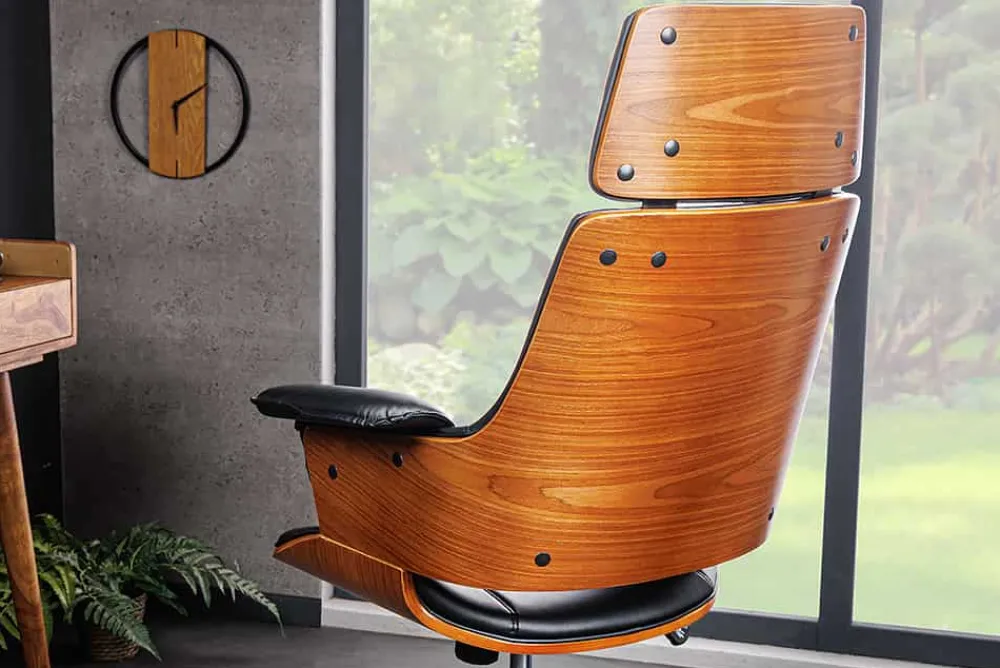 Riess-Ambiente Retro Möbel|Bürostühle > Höhenverstellbarer Bürostuhl MANHATTAN Kunstleder Walnuss mit Armlehne Retro Design