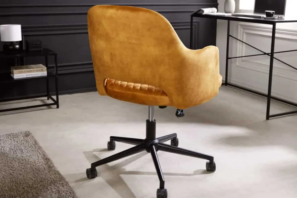 Riess-Ambiente Samt Möbel|Retro Möbel > Höhenverstellbarer Bürostuhl PARIS senfgelb Samt schwarz Armlehnen Drehstuhl