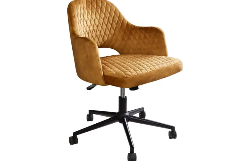 Riess-Ambiente Samt Möbel|Retro Möbel > Höhenverstellbarer Bürostuhl PARIS senfgelb Samt schwarz Armlehnen Drehstuhl