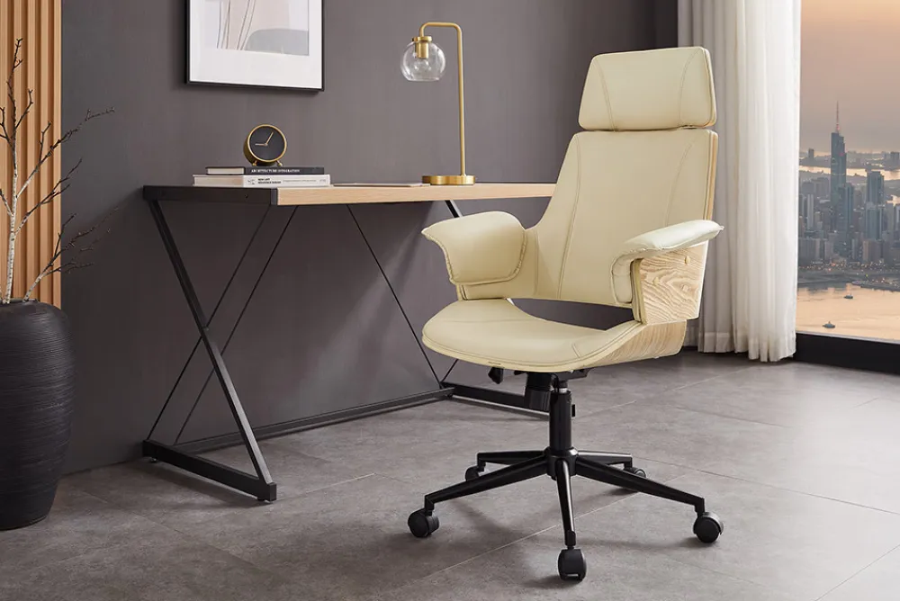 Riess-Ambiente Retro Möbel|Bürostühle > Höhenverstellbarer Bürostuhl MANHATTAN natur Eiche creme beige Kunstleder drehbar