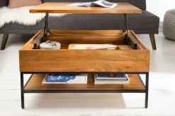 Riess-Ambiente Couchtische & Truhen|Mehr... > Höhenverstellbarer Couchtisch FACTORY LIFTUP 80cm Mangoholz massiv mit Stauraum Metall