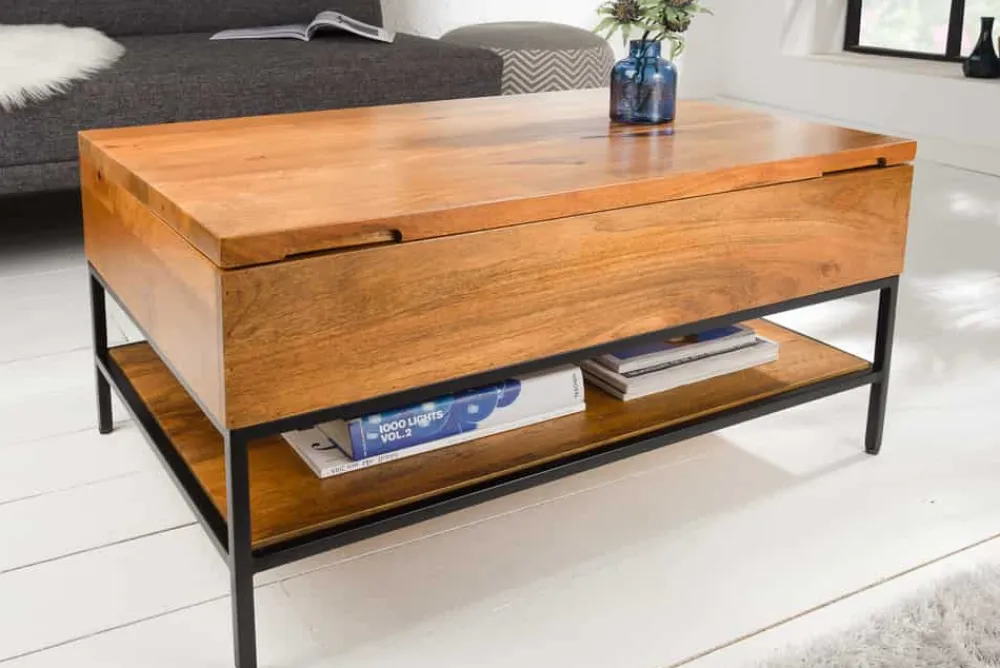 Riess-Ambiente Couchtische & Truhen|Mehr... > Höhenverstellbarer Couchtisch FACTORY LIFTUP 80cm Mangoholz massiv mit Stauraum Metall