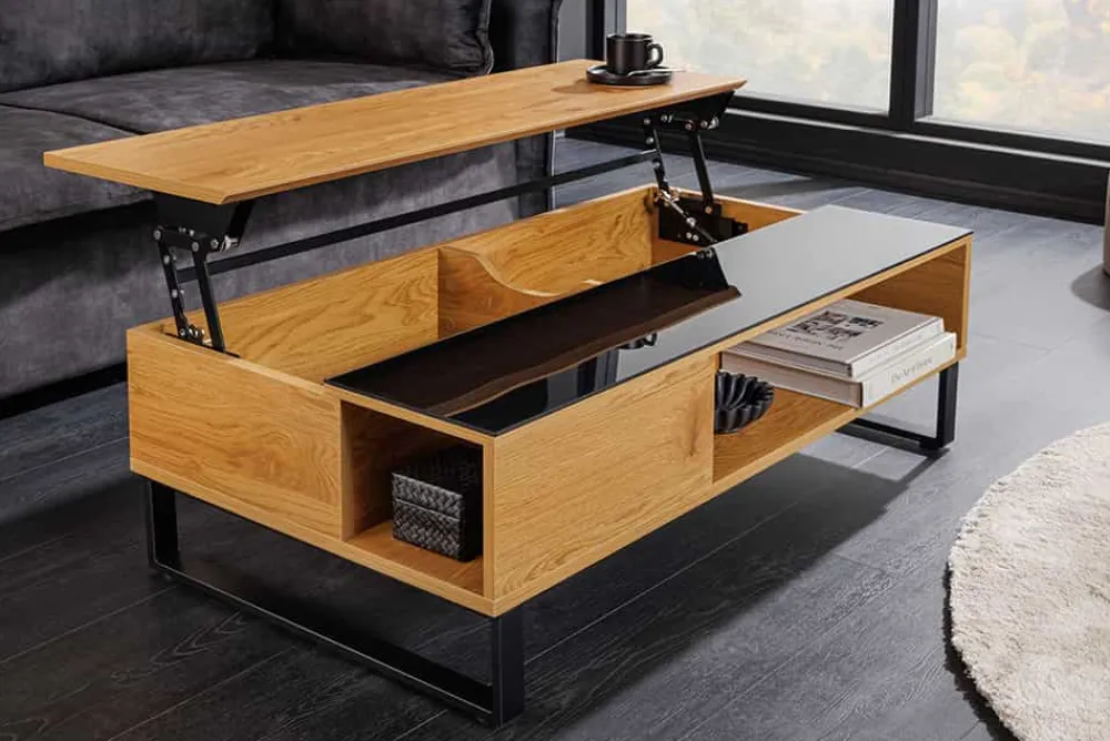 Riess-Ambiente Industrial Loft|Couchtische & Truhen > Höhenverstellbarer Couchtisch APARTMENT 110cm natur Eiche schwarz Metall Stauraum