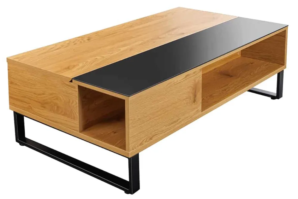 Riess-Ambiente Industrial Loft|Couchtische & Truhen > Höhenverstellbarer Couchtisch APARTMENT 110cm natur Eiche schwarz Metall Stauraum