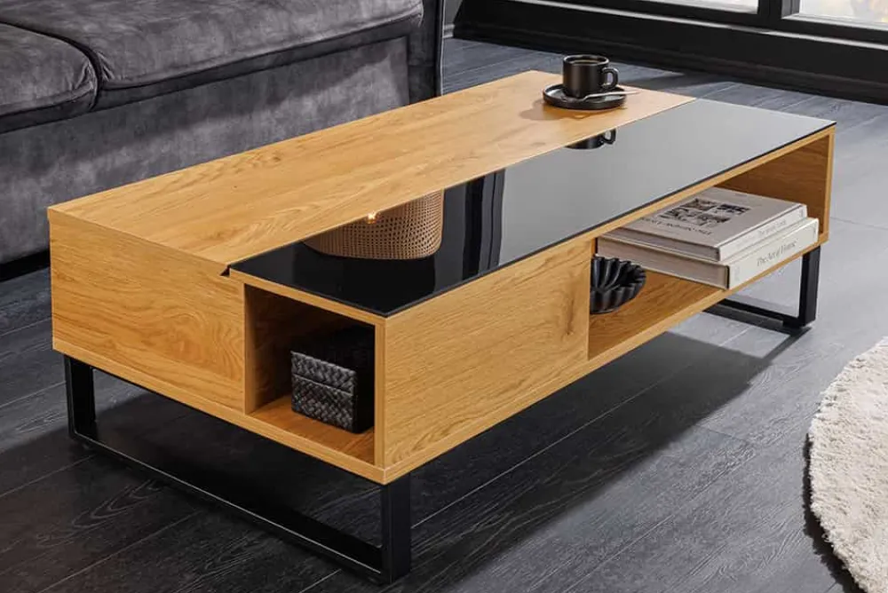 Riess-Ambiente Industrial Loft|Couchtische & Truhen > Höhenverstellbarer Couchtisch APARTMENT 110cm natur Eiche schwarz Metall Stauraum