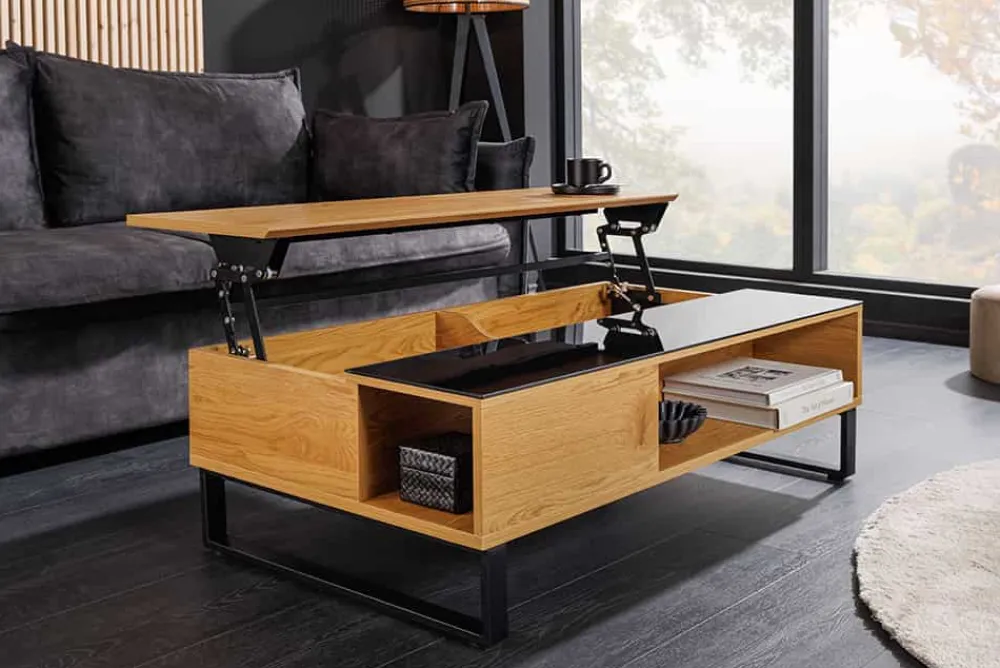Riess-Ambiente Industrial Loft|Couchtische & Truhen > Höhenverstellbarer Couchtisch APARTMENT 110cm natur Eiche schwarz Metall Stauraum