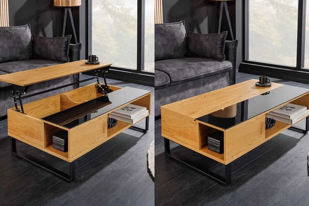 Riess-Ambiente Industrial Loft|Couchtische & Truhen > Höhenverstellbarer Couchtisch APARTMENT 110cm natur Eiche schwarz Metall Stauraum