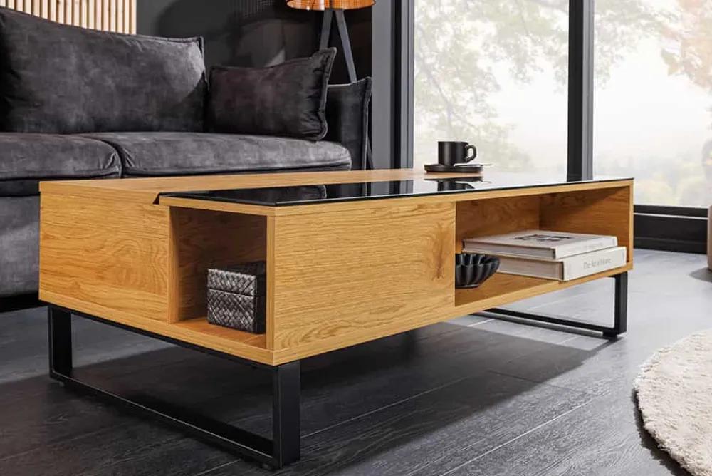 Riess-Ambiente Industrial Loft|Couchtische & Truhen > Höhenverstellbarer Couchtisch APARTMENT 110cm natur Eiche schwarz Metall Stauraum