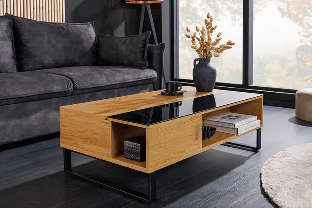 Riess-Ambiente Industrial Loft|Couchtische & Truhen > Höhenverstellbarer Couchtisch APARTMENT 110cm natur Eiche schwarz Metall Stauraum