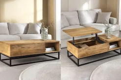 Riess-Ambiente Couchtische & Truhen|Mehr... > Höhenverstellbarer Couchtisch MAKASSAR FUNCTION 110cm natur cream finish Mangoholz massiv